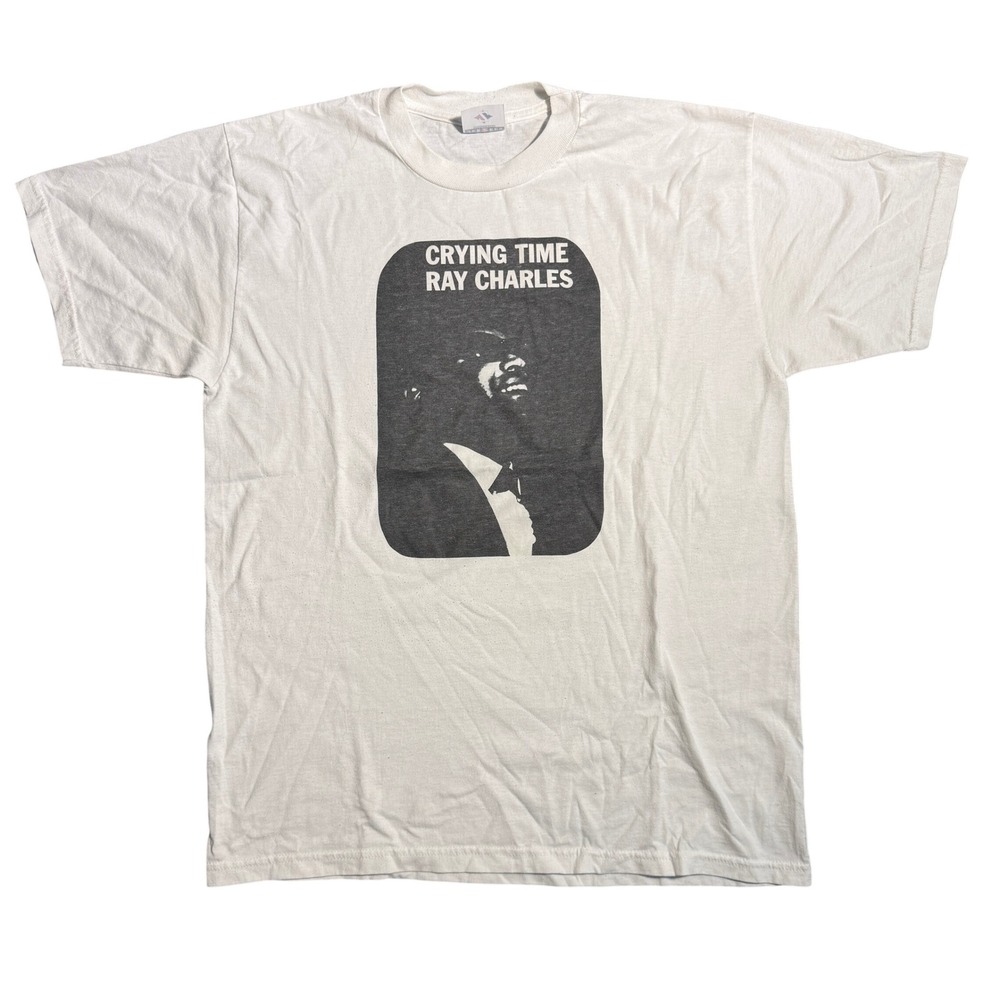 Vintage Ray Charles Crying Time Graphic T-Shirt White Jerzees 90s Soul Music L